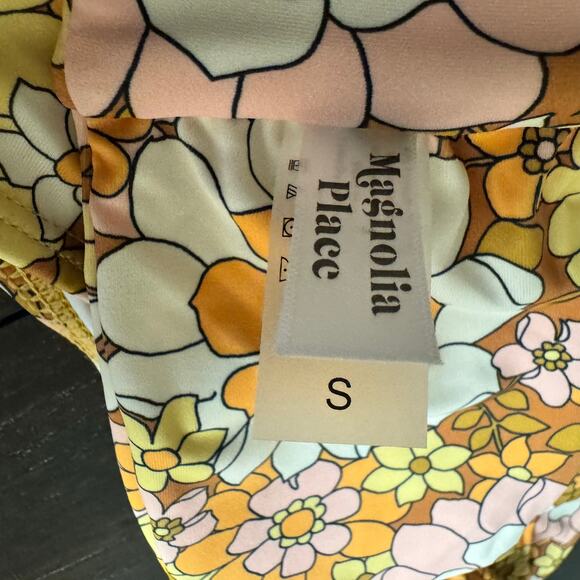 Magnolia Place 1970s Mustard Floral Print Two Piece Bikini Swimsuit - Small NWT - Picture 3 of 7